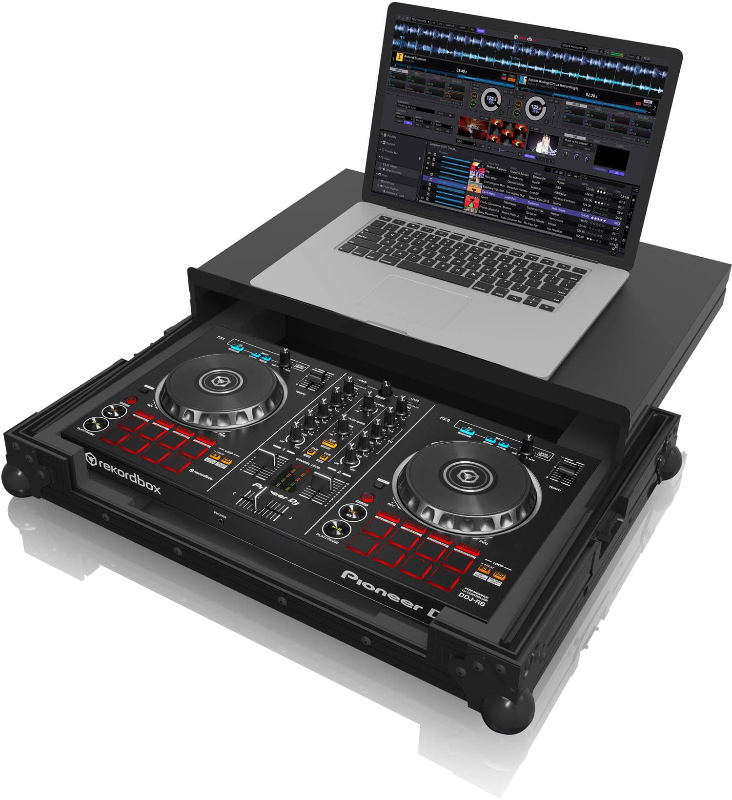 Zomo P-DDJ-RB Plus NSE fekete flightcase zárt állapotban, ferde nézetből