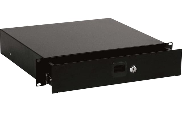 Zomo HS-2 fekete 19" rack fiók 2U elölnézetben, zárral