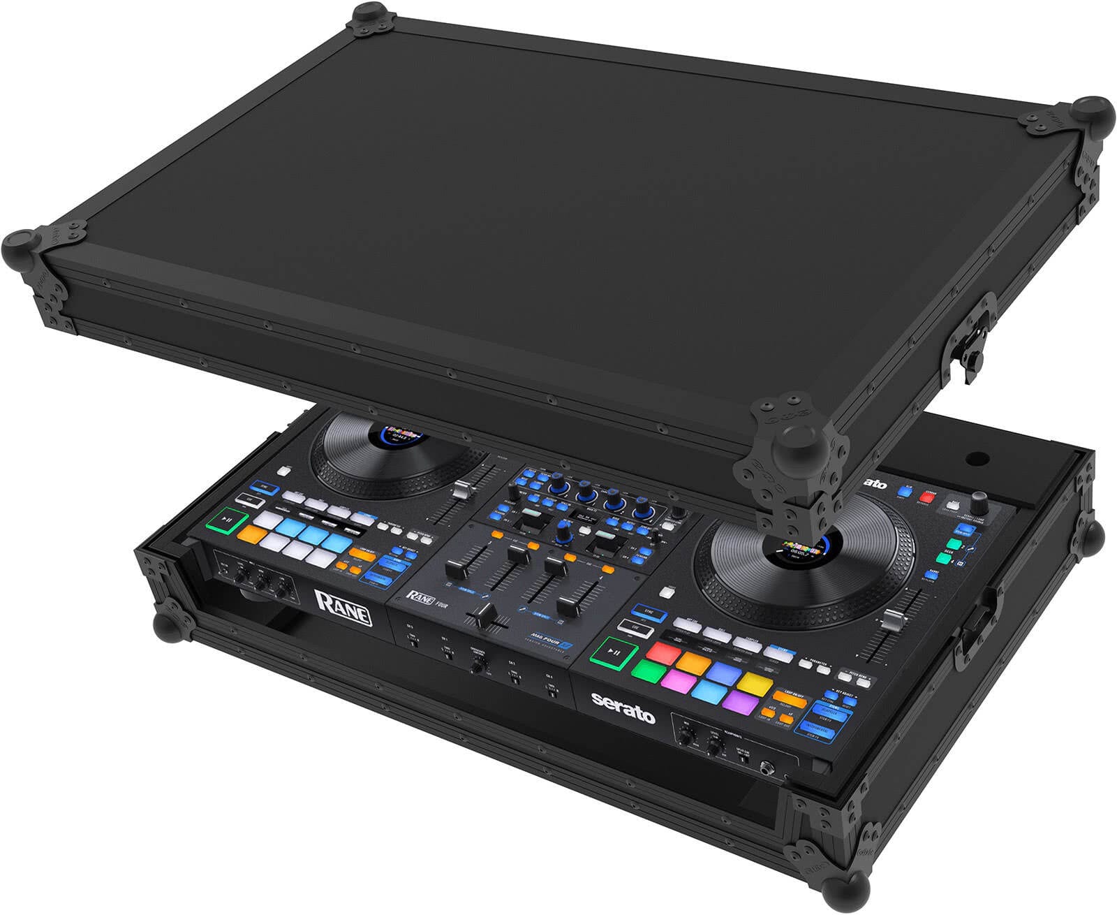 Zomo Flightcase Rane Four oldalnézet alumínium élekkel és golyós sarkokkal