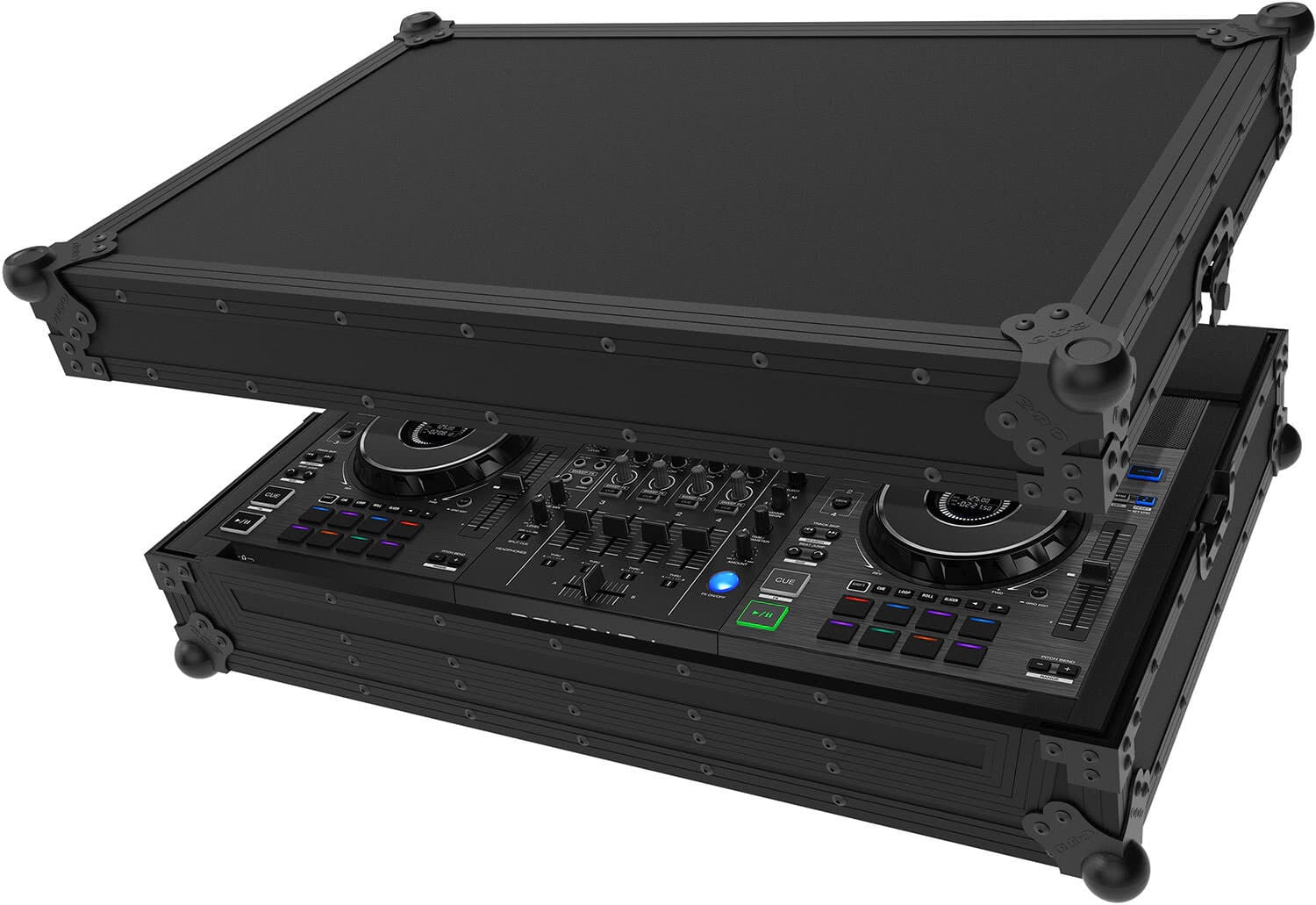 Zomo D-Live-4 NSE Flightcase pillangózárakkal és alumínium élekkel, ferde nézet