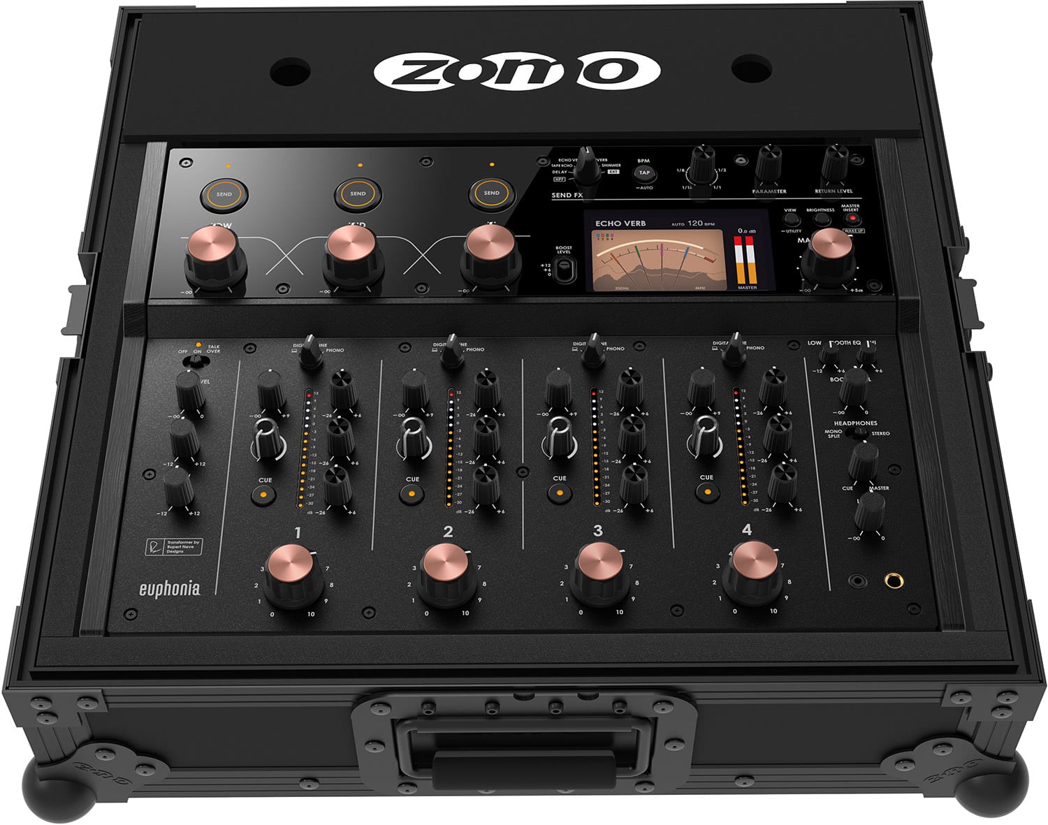Zomo A-Euphonia NSE flightcase pillangózárral és gömbsarokkal, közeli kép