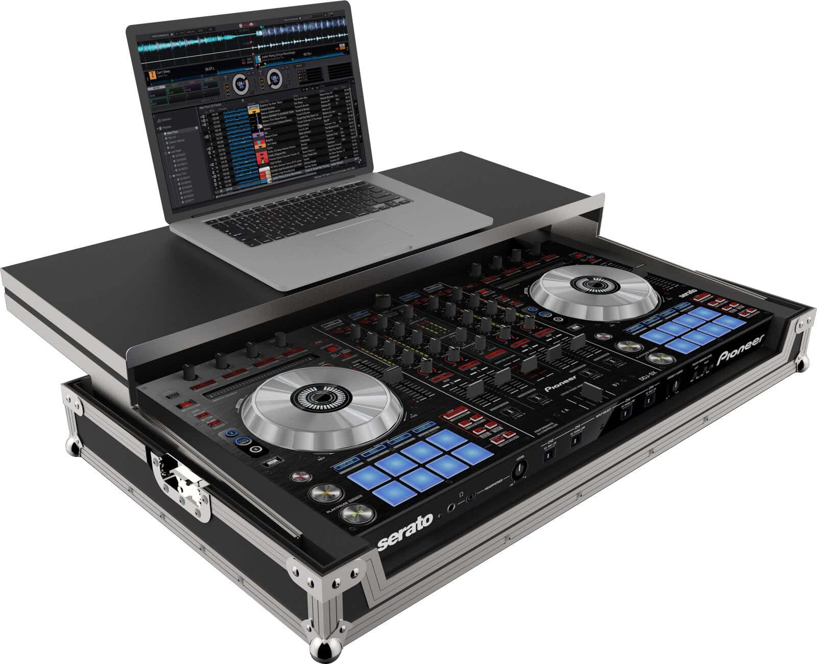 PEP FC-SX fekete/ezüst flightcase Pioneer DDJ-SX-hez, zárt állapotban, ferde nézetből