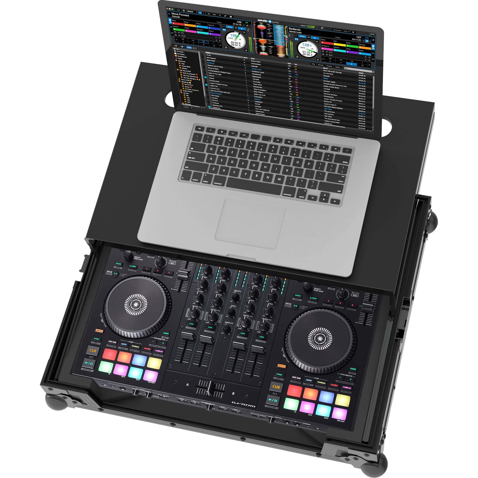 Zomo DJ-707M Plus NSE fekete Flightcase Roland DJ-707M kontrollerhez, pillangózárakkal és gömbsarkokkal