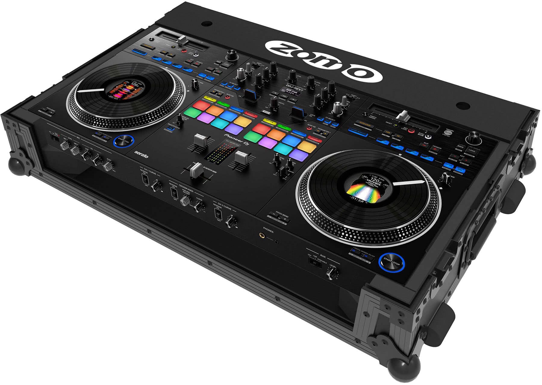 Zomo P-DDJ-REV7 NSE fekete flightcase elölnézetből zárt fedéllel