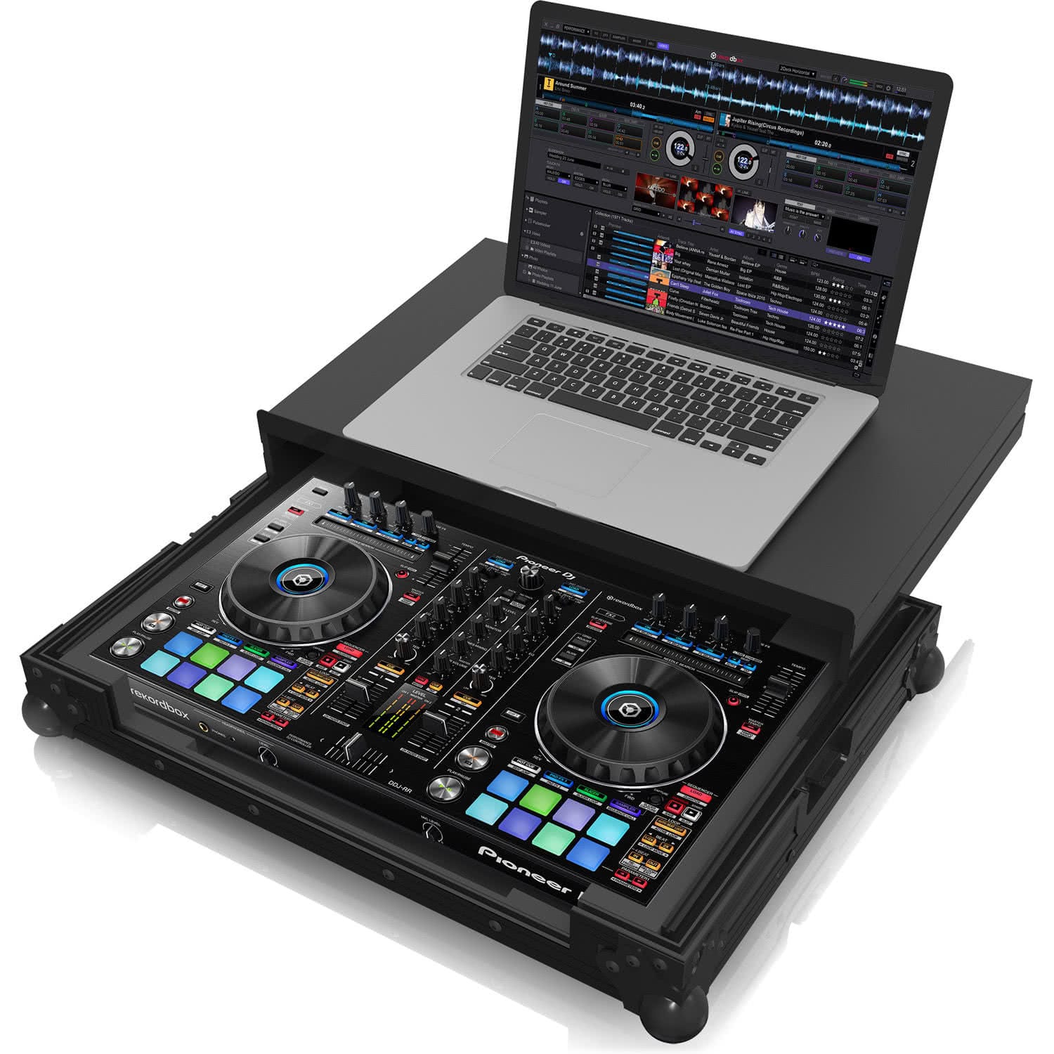 Zomo P-DDJ-RR Plus NSE fekete Flightcase zárt állapotban, pillangózárakkal és fogantyúval