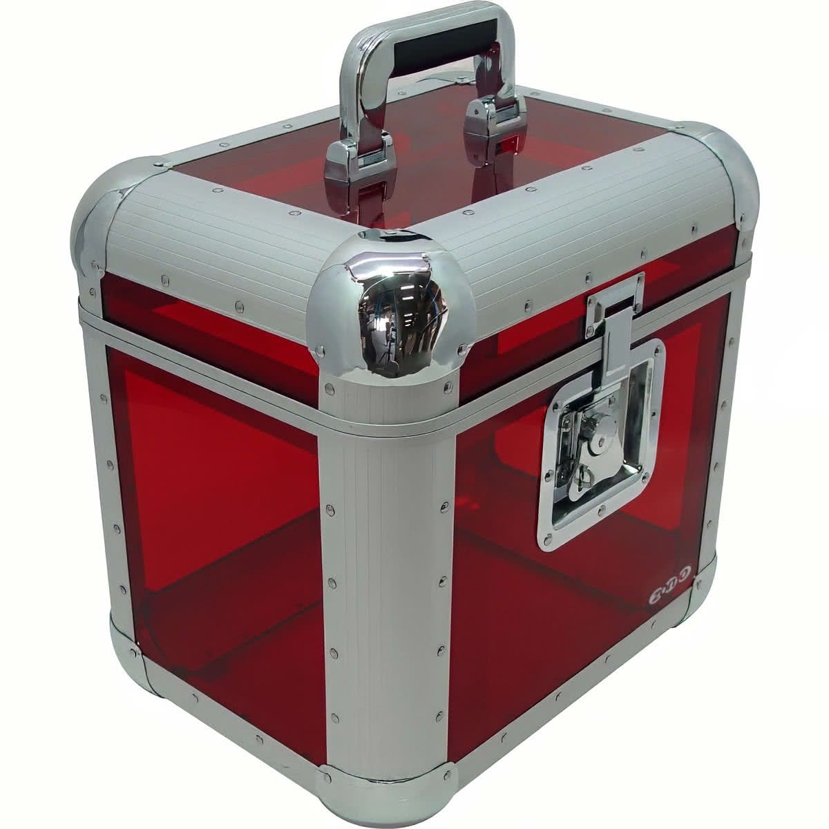 Zomo Recordcase RP-80 Trans Red lemeztok, átlátszó piros alumíniumház, fogantyúval és pillangózárral